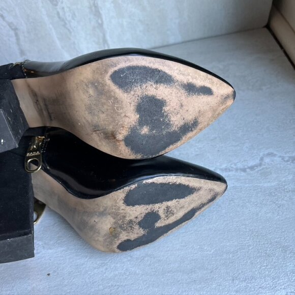 ** Zara Trafaluc black Leather suede zip-up ankle booties EU 37 gold hardware - Picture 10 of 10